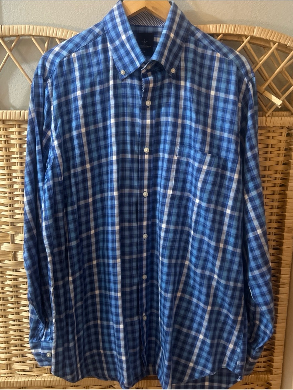 Tailorbyrd Collection Mens ButtonUp Shirt Blue Plaid XL 100 % Cotton Long Sleeve